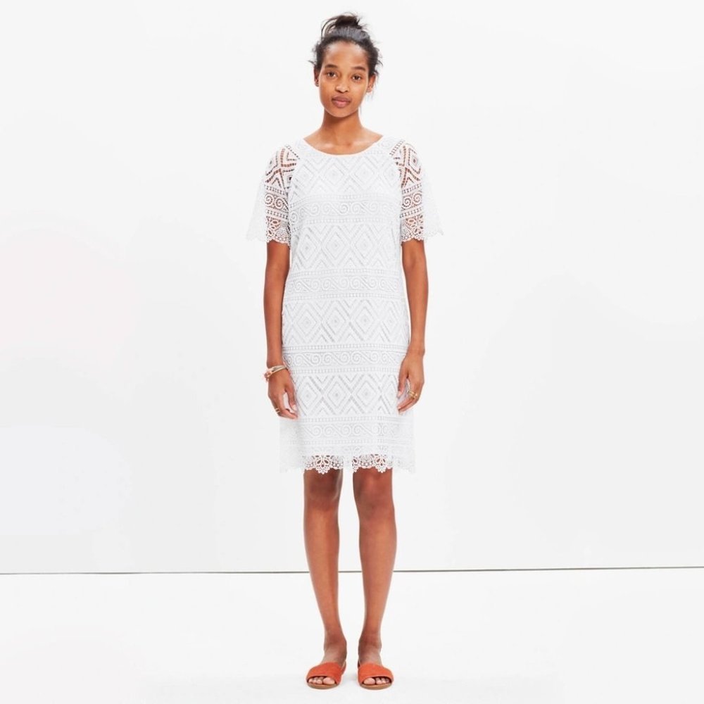 Madewell Eyelit Lyric White Shift Dress Size 10